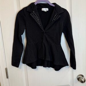 Black Peplum Jacket with Studded Collar